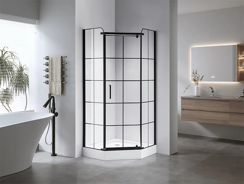 BPS-koupelny Päťuholníkový sprchovací kút BS06A 80x80 čierna/transparent - bez vaničky