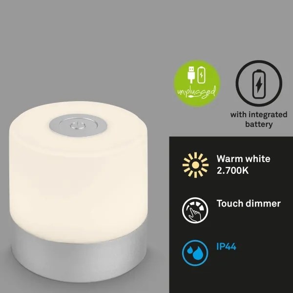 Briloner -LED stmievateľná nabíjateľná dotyková vonkajšia stolná lampa LED/2W/5V 2700K IP44 matný chróm