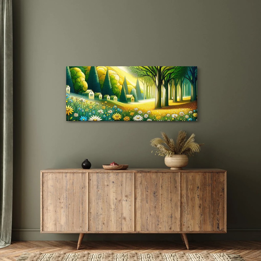 Obraz - Dedina v žlto-zelenej (120x50 cm)