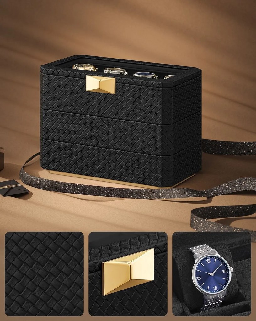 Úložný box na hodinky Leslie III černý
