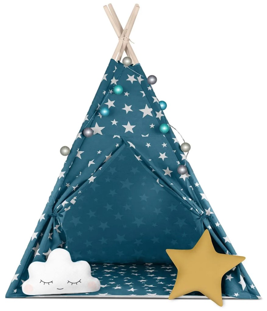 Detský stan Tepee so svetlami Nukido - modrý