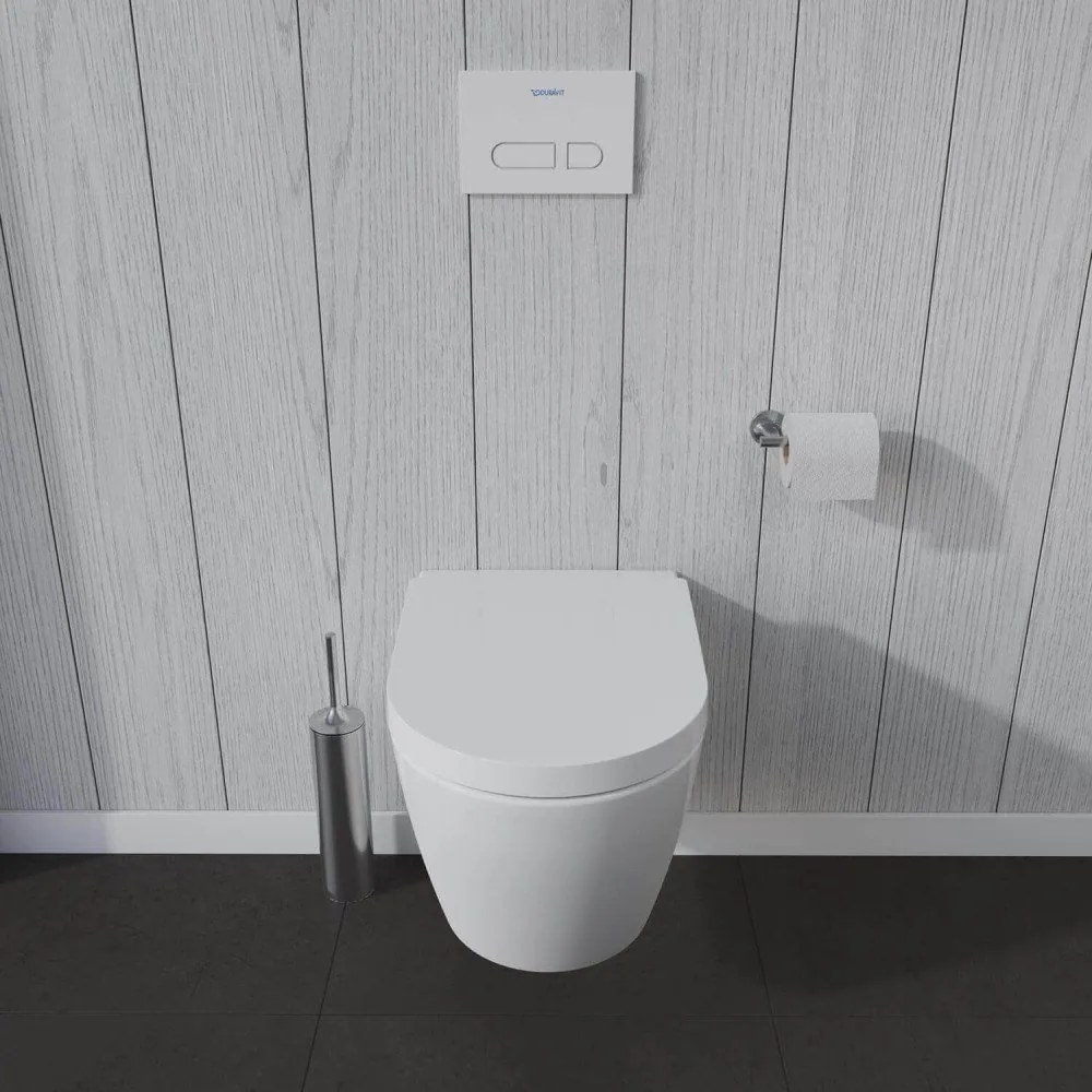 DURAVIT ME by Starck závesné WC s HygieneFlush (rotačný oplach), s hlbokým splachovaním, 370 x 570 mm, biela, s povrchom HygieneGlaze + sedátko so sklápacou automatikou (SoftClose), 45790920A1