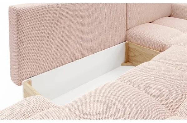 Rozkladacia rohová čalúnená sedacia súprava s úložným priestorom do tvaru L ALMADA pravá ružová