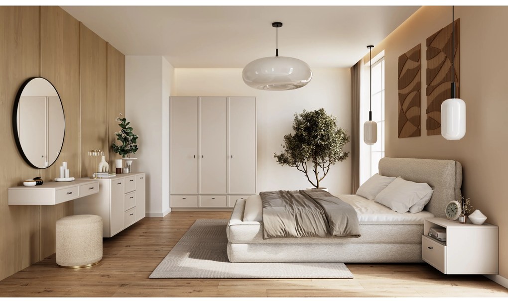 Závesná komoda Lorini 150 cm so zásuvkami - kašmír / čierne úchytky T-bar