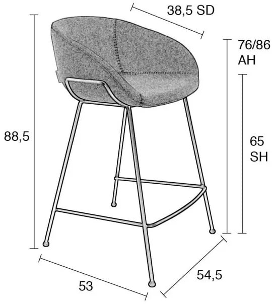 Sada 2 sivých barových stoličiek Zuiver Feston, výška sedu 65 cm