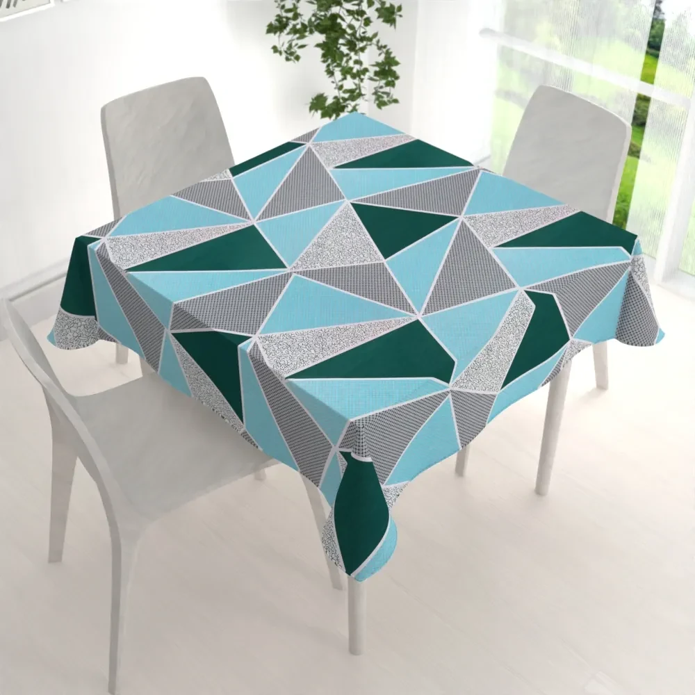 Biante Bavlnený štvorcový obrus Sandra SA-334 Modro-zelené trojuholníky 130x130 cm