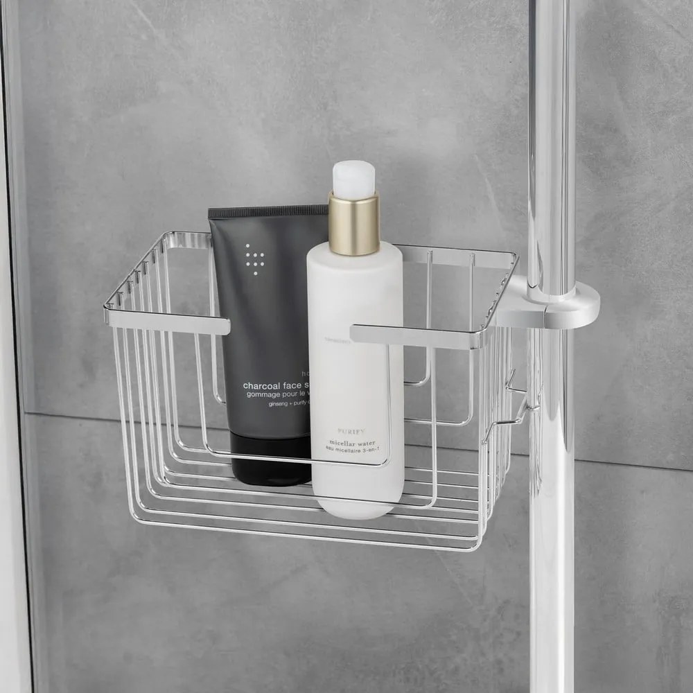 Kúpeľňová polička bez vŕtania z nehrdzavejúcej ocele v lesklej striebornej farbe Valognes – Wenko