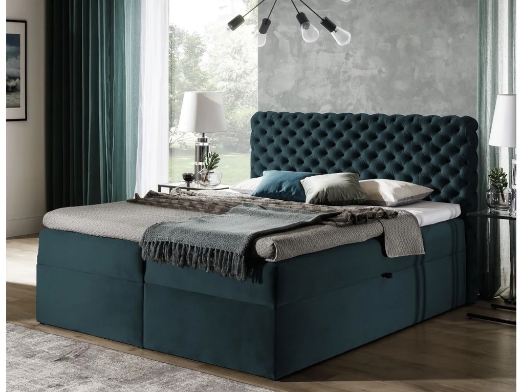 Čalúnená posteľ boxspring MARCH + topper, 200x200, riviera 16