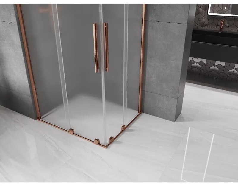 Mexen Velar Duo, sprchový kút s posuvnými dverami 100 x 90 cm, 8mm sklo námraza, ružové zlato, 871-100-090-32-60