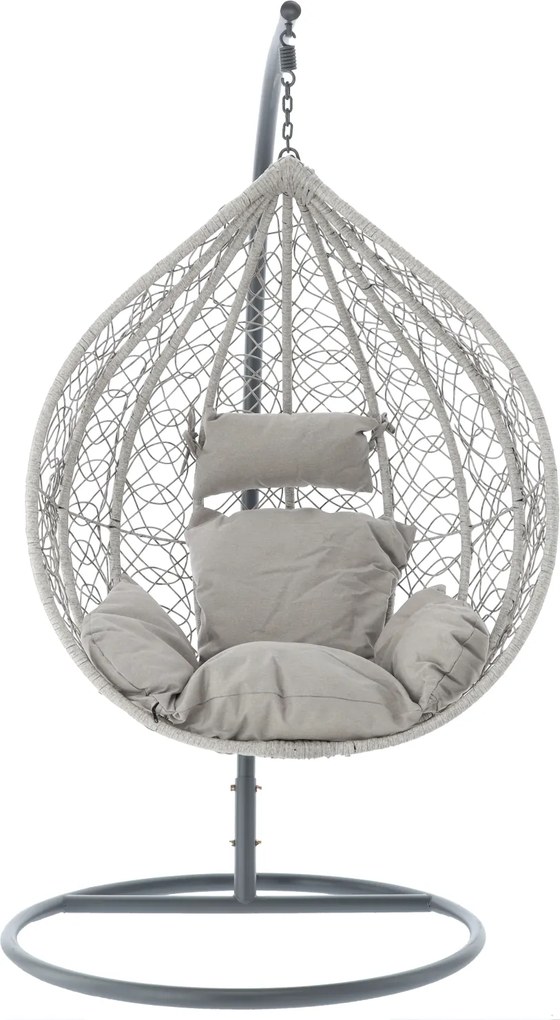 CH ZÁVESNÁ STOLIČKA SVETLOŠEDÁ, VANKÚŠ – ŠEDÝ, RÁM – ŠEDÝ 118X107X68CM