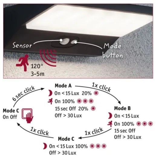 Paulmann 94333 - LED/7,4W IP44 Vonkajšie nástenné svietidlo so senzorom HOUSE 230V
