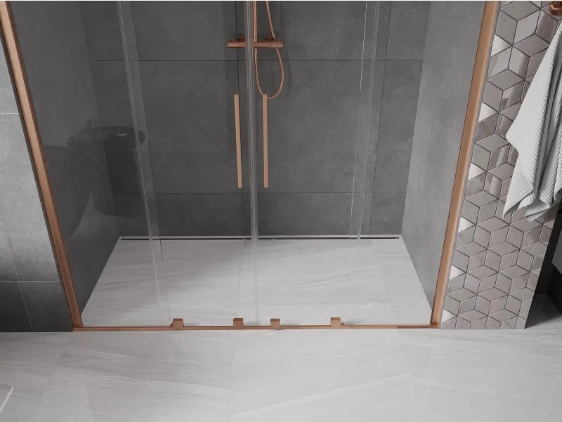 Mexen Velar Duo, posuvné dvere do otvoru 170x200 cm, 8mm číre sklo, medená matná, 871-170-000-02-65