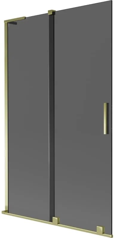Mexen Velar L, 2-krídlová posuvná vaňová zástena 110 x 150 cm, 8mm šedé sklo, zlatá lesklá, 896-110-003-41-50