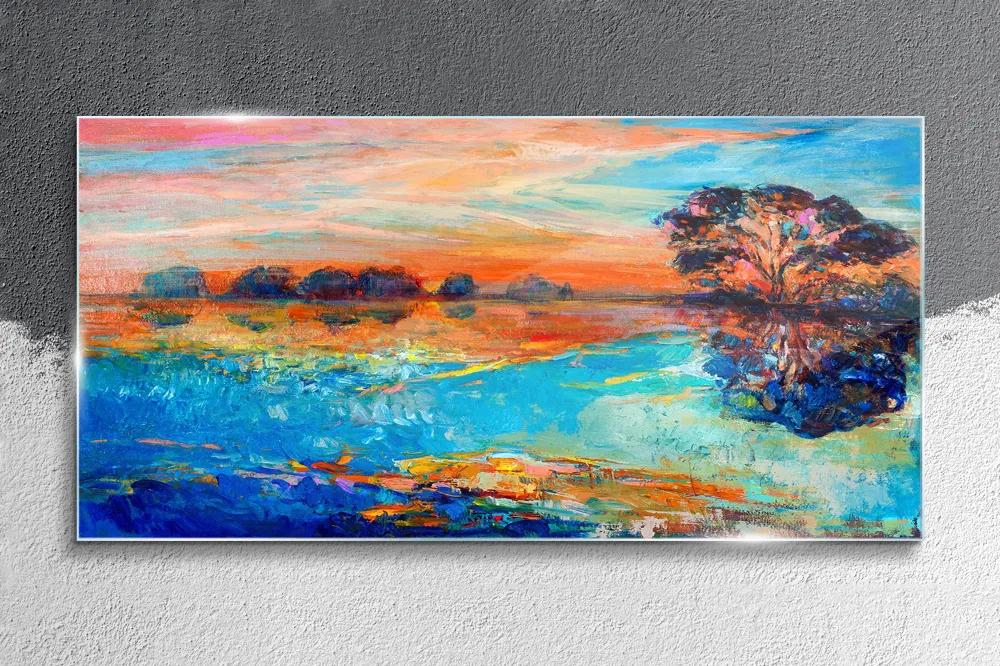 Obraz na skle Vodné strom západ slnka