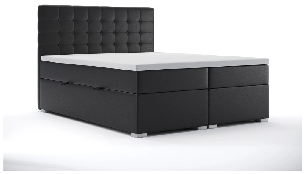 Manželská posteľ Boxspring 160 cm Clady (čierna ekokoža) (s úložným priestorom). Akcia -20%. Vlastná spoľahlivá doprava až k Vám domov. 1044199
