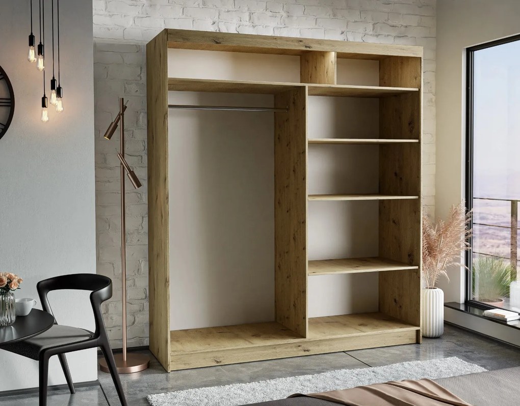 ŠATNÍKOVÁ SKRIŇA S POSUVNÝMI DVERAMI INGRID DUB ARTISAN / ČIERNA LED