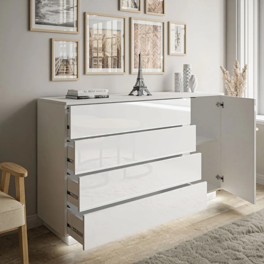 KOMODA MARION III BIELA VYSOKÝ LESK BEZUCHYTKOVÁ LED