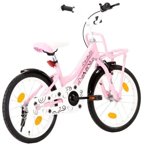 vidaXL Detský bicykel s predným nosičom 18 palcový ružový a čierny-