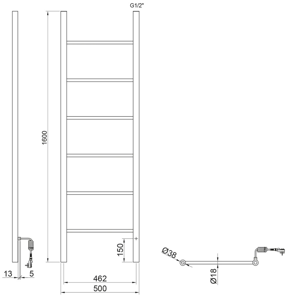 Sapho Sapho, KARBO elektrický sušiak uterákov, guľatý, 500x1600mm, 120 W, čierna matná, KB905