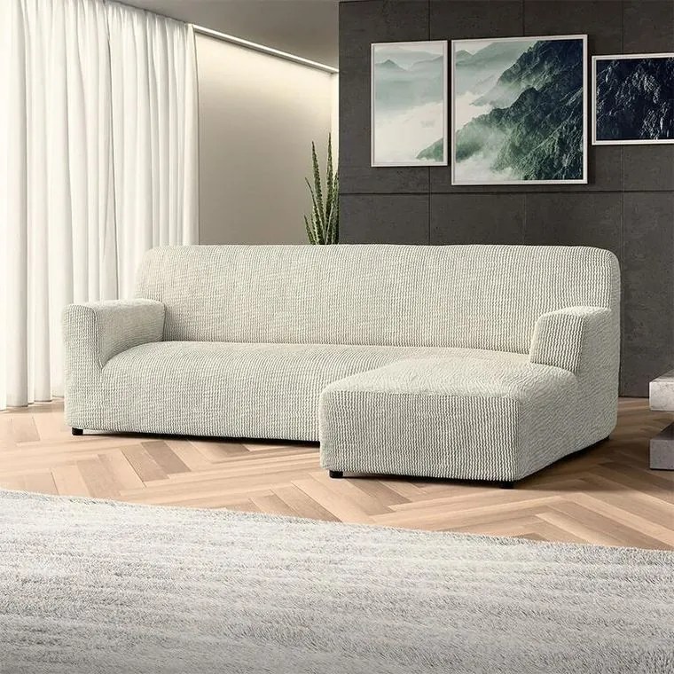 Bielastické poťahy COSTINA smotanová sedačka s otomanom vpravo (š. 170 - 300 cm)