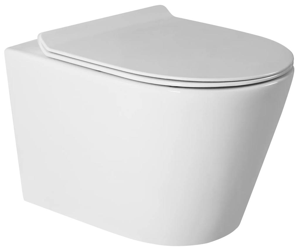 Mexen LENA Rimless, závesná WC misa so sedátkom pomaly-padajúcim SLIM, 48 x 36 cm, biela, 30224000