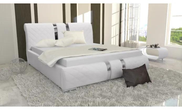 Luxusná čalúnená posteľ Luka s vysokým čelom a úložným priestorom biela eko koža 160 x 200