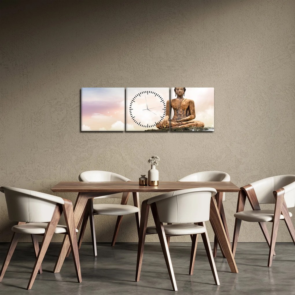 Obraz - Budha dozerajúci na zemi (s hodinami) (90x30 cm)