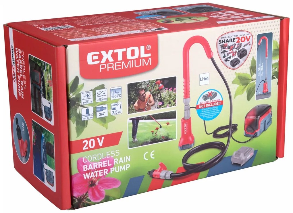 EXTOL PREMIUM Ponorné čerpadlo do suda aku Share20V 1800 l/h bez aku a nabíjačky 8891930