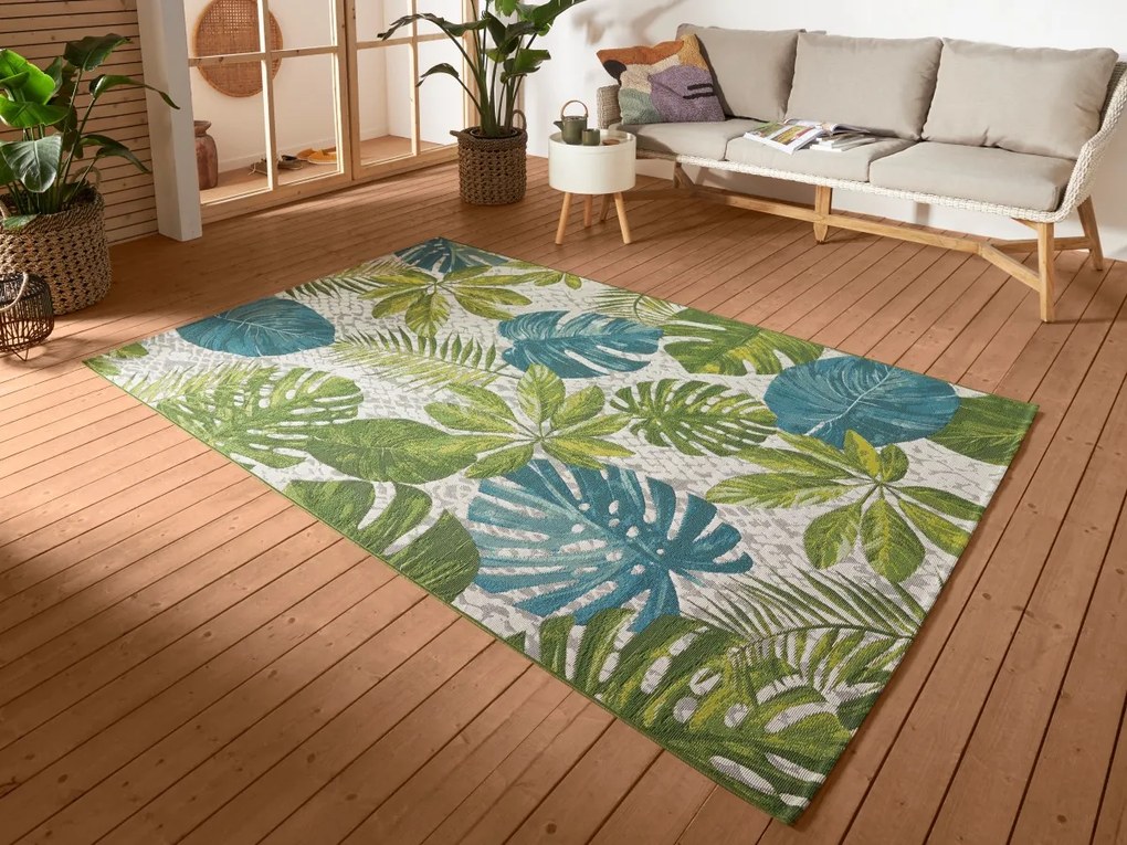Hanse Home, Kusový koberec Flair 105617 Tropical Leaves Turqouise Green – na von aj na doma, 160x235, viacfarebná, chodba / predsieň