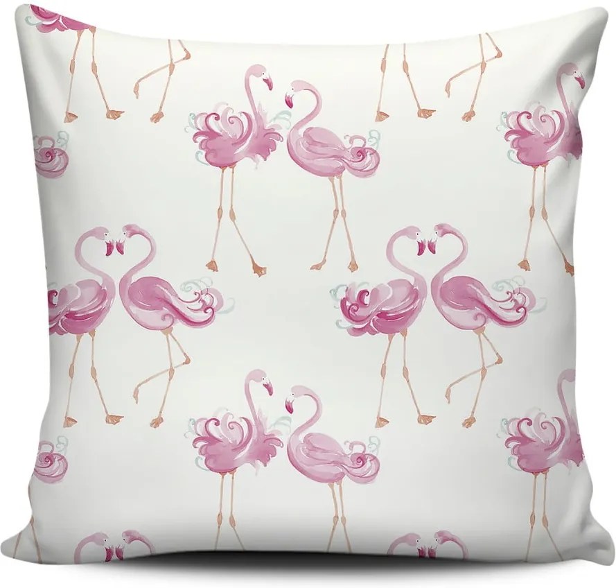 Ružovo-biely vankúš Home de Bleu Love Flamingos, 43 x 43 cm