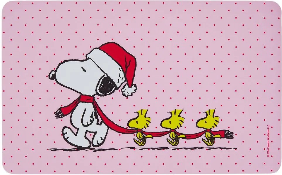 PEANUTS Raňajková doska Snoopy s vianočnou čiapočkou - ružová