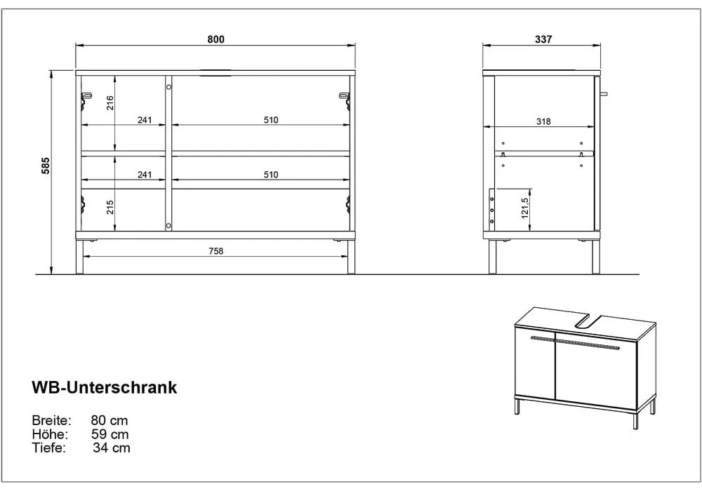 Tmavosivá skrinka pod umývadlo v dekore duba 80x59 cm Yonkers - Germania