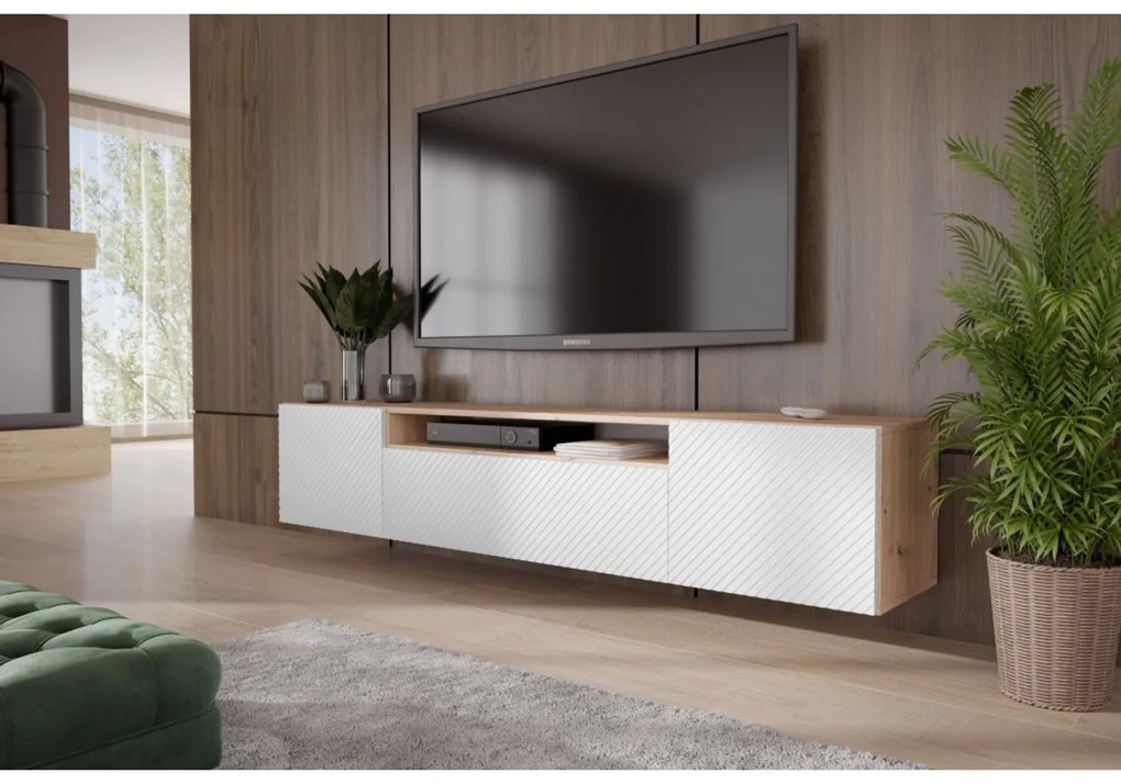 Závesný televízny stolík RTV Neo 200 cm Dub artisan/biela