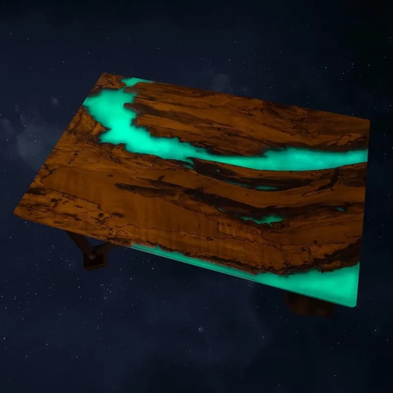 Konferenčný stôl PLANETÁRIUM zo špaltovaného buku a fluorescenčnej epoxidovej živice 96x59