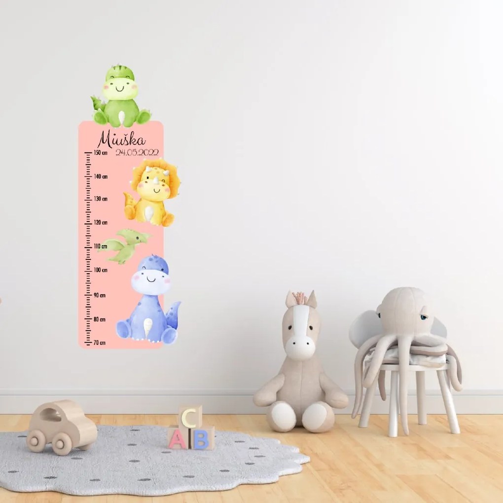 PIPPER. Textilná nálepka na stenu "Detský meter s menom - Dinosaury"