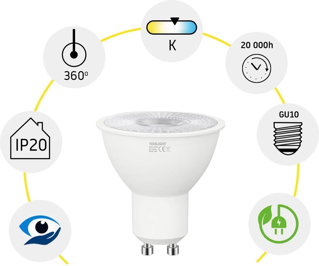 Toolight Toolight, Teplá LED žiarovka RSL044 GU10 7W Neutral, OSW-20026