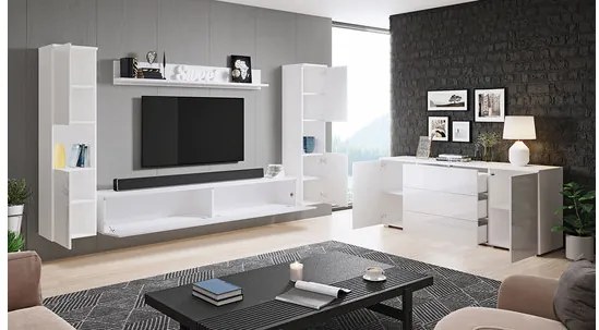 Obývačkový nábytok Bamisio II, Farby: matera / gaštan breslau, Osvetlenie: osvetlenie LED biele