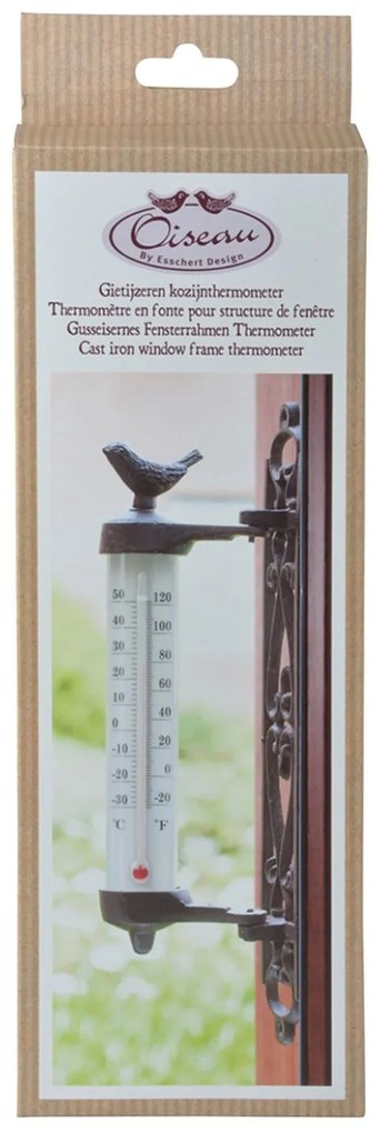 Nástenný teplomer Bird, 27x5,5 cm, liatina hnedá