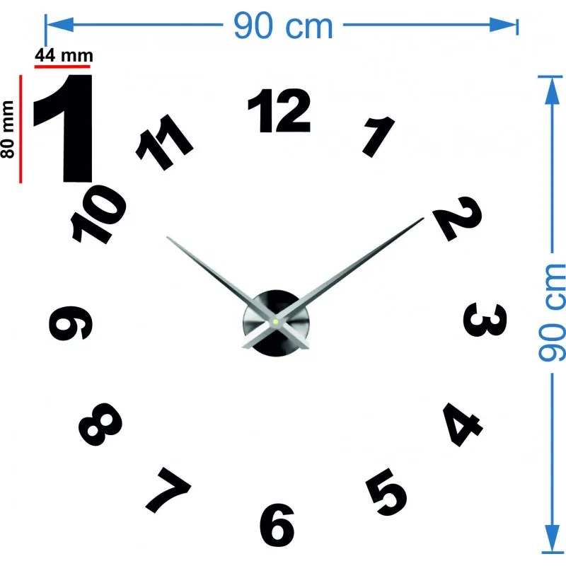 Stylesa - Moderné nástenné hodiny nalepovacie veľké TRINITY S047 i čierne