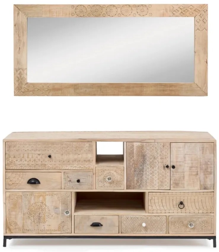 furniture-nabytek.cz - Masivní koupelnové zrcadlo Laos z mangového dřeva, lakované, přírodní – 147×70 cm