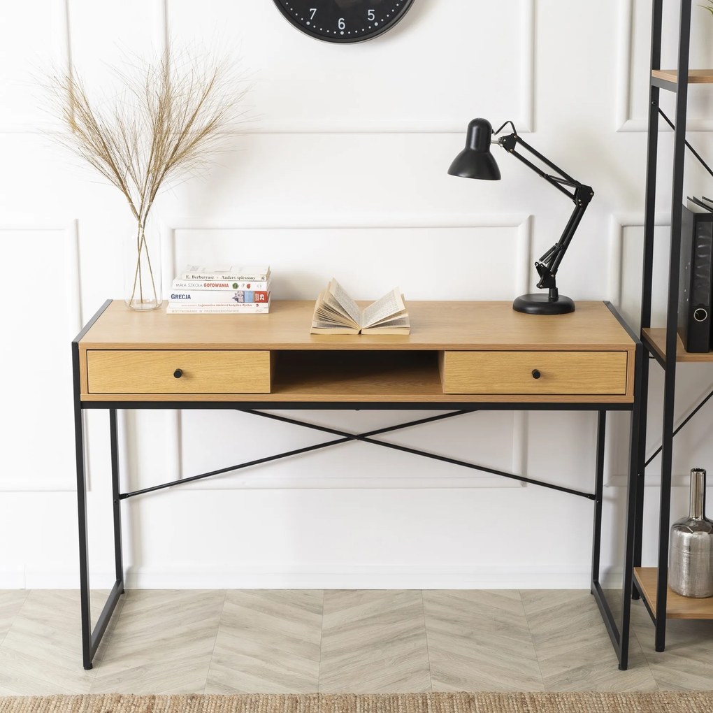 Písací stôl so zásuvkami Rex 123 cm dub Craft zlatý/čierny