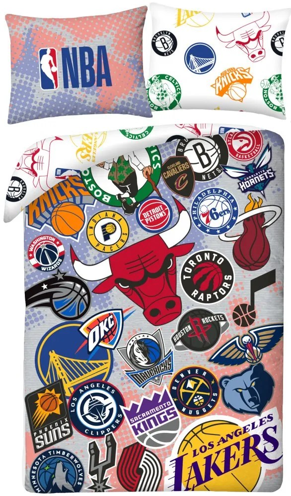 Obojstranné posteľné obliečky z mikrovlákna NBA – motív TOP Teams - 140 × 200 cm + 70 × 90 cm - zapínanie na zips