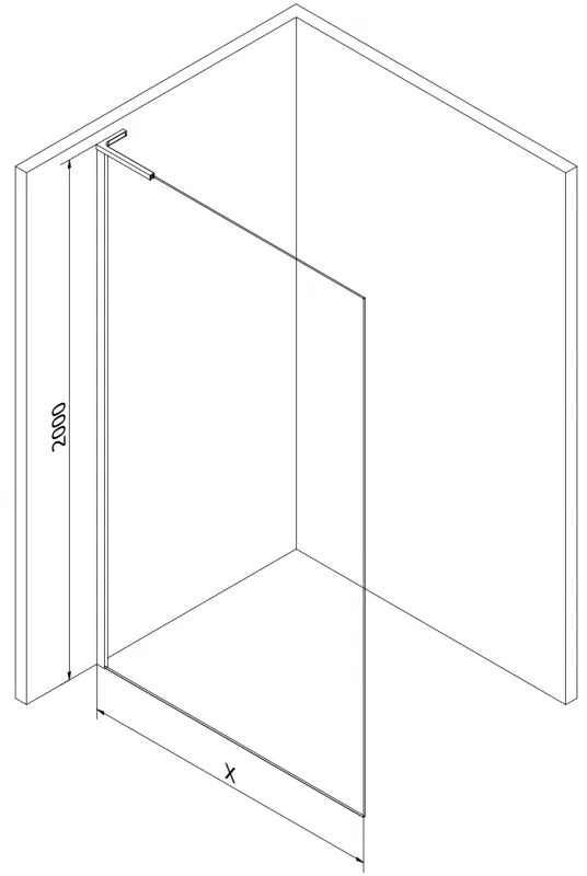 Mexen Kioto L, sprchová zástena Walk-In 85 x 200 cm, 8mm číre sklo, zlatý lesklý profil,800-085-103-50-00