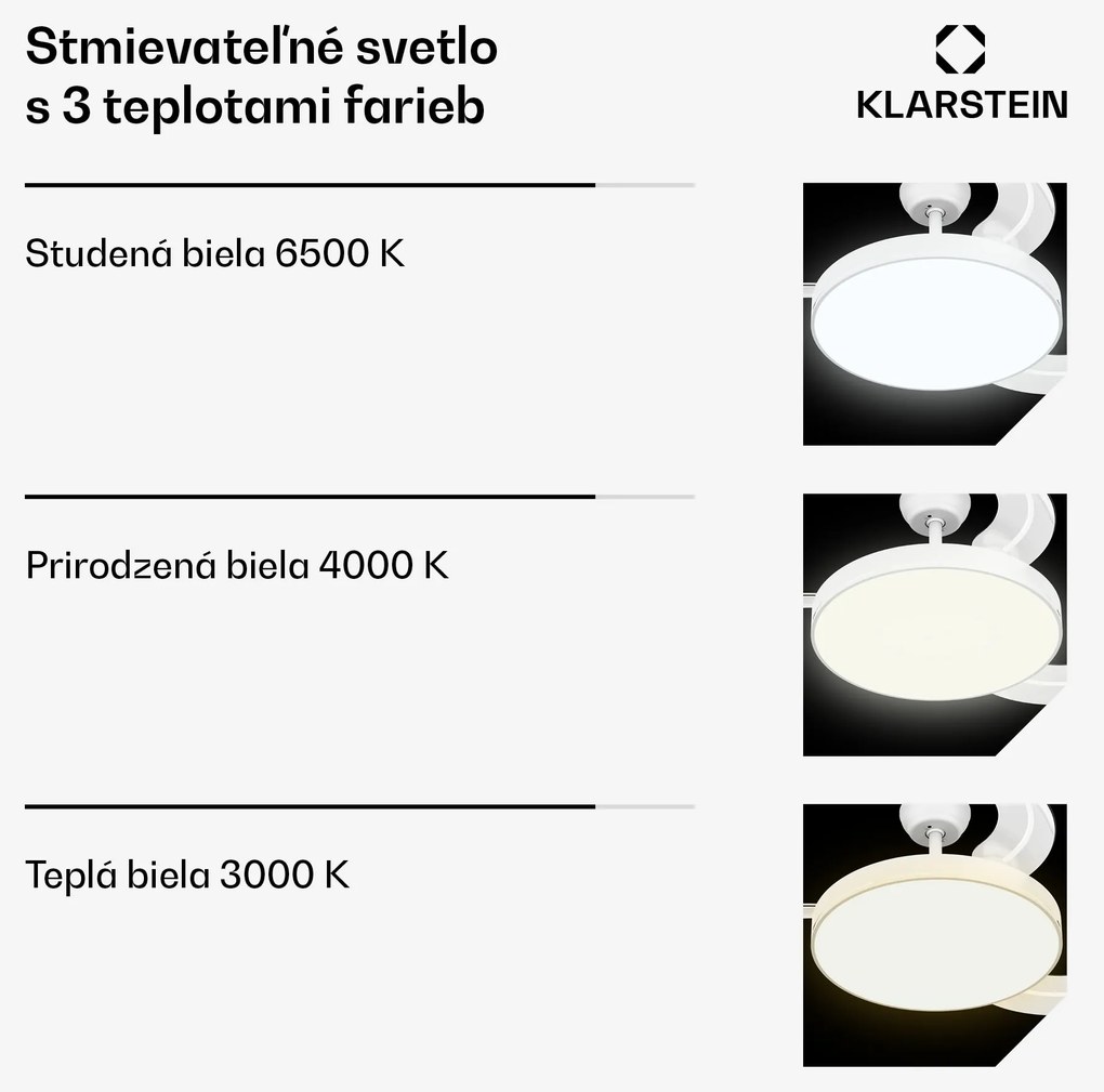 Klarstein AirFold, Inteligentný stropný ventilátor, Zaťahovacie lopatky, Stmievateľné LED svetlo, Smart