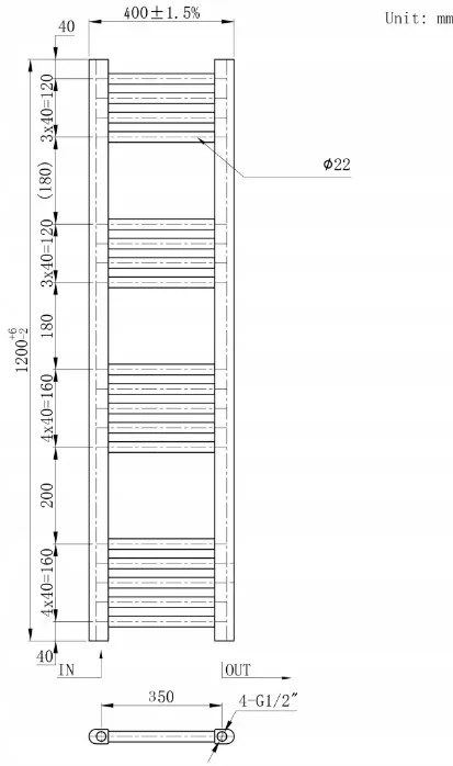 Gamma Erga Basic, vykurovacie teleso 1200x400 mm, 409 W, čierna, ERG-LAV-BASIC-12040-BK