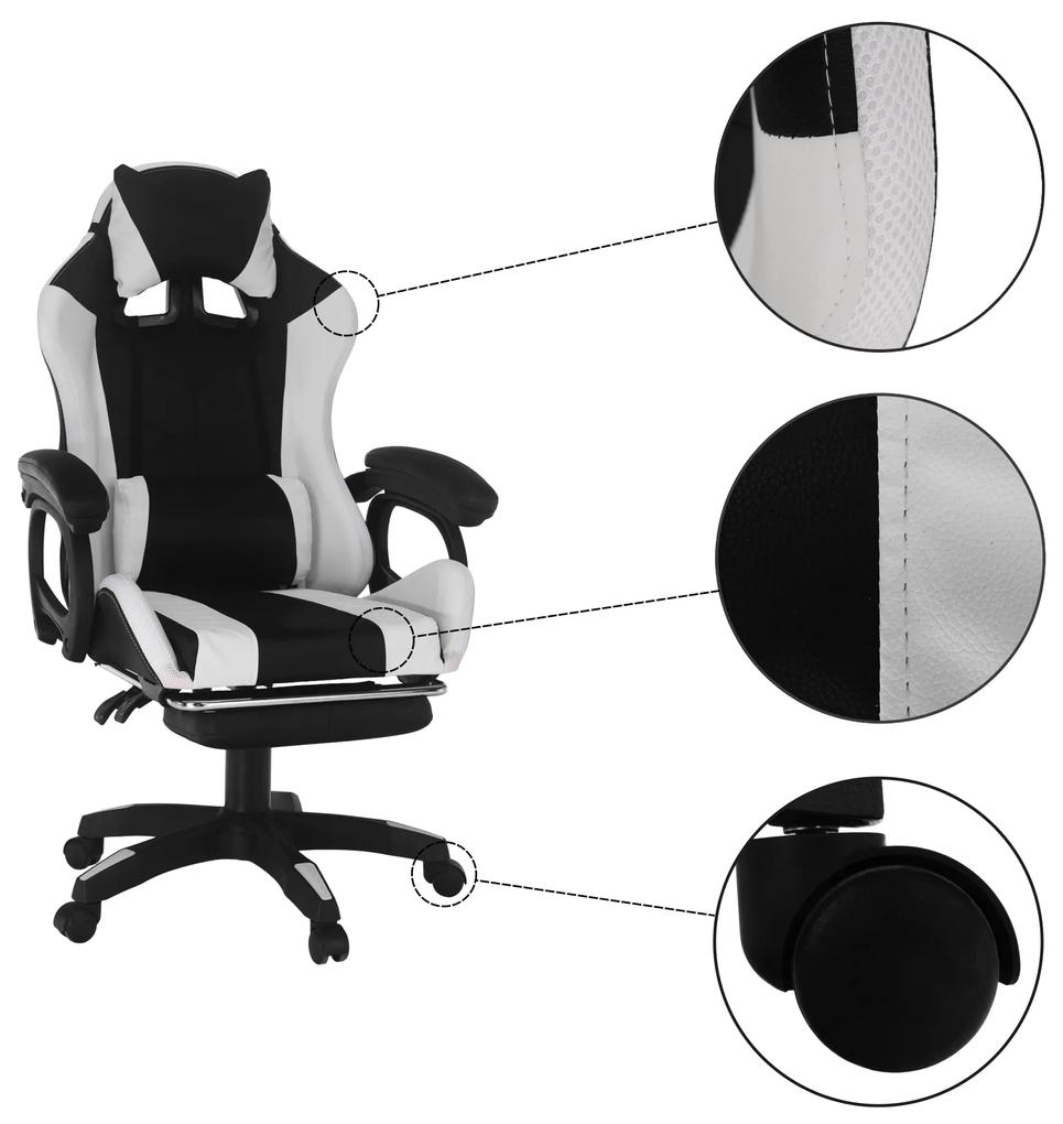 Kondela Kancelárske/herné kreslo s RGB LED podsvietením, čierna/biela, JOVELA