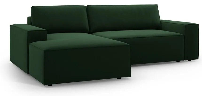 Tmavozelená zamatová rozkladacia/s úložným priestorom rohová pohovka (ľavý roh/s leňoškou) Jodie – Micadoni