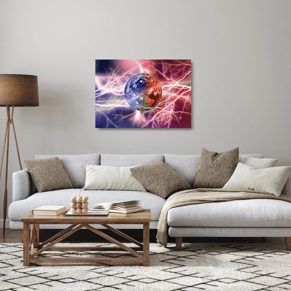 Sklenený obraz - Zemeguľa pod prúdom (70x50 cm)