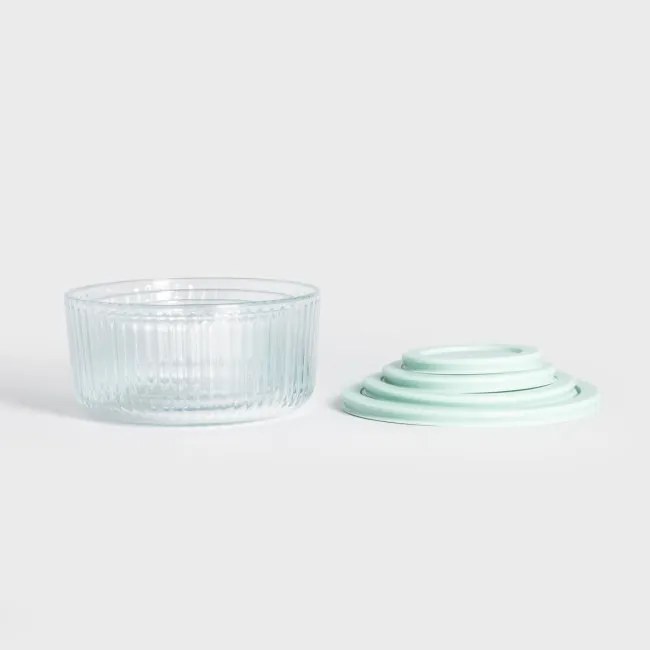 Sada sklenených nádob SCATOLA priesvitná s pistáciovým viečkom 744426 (4 ks)