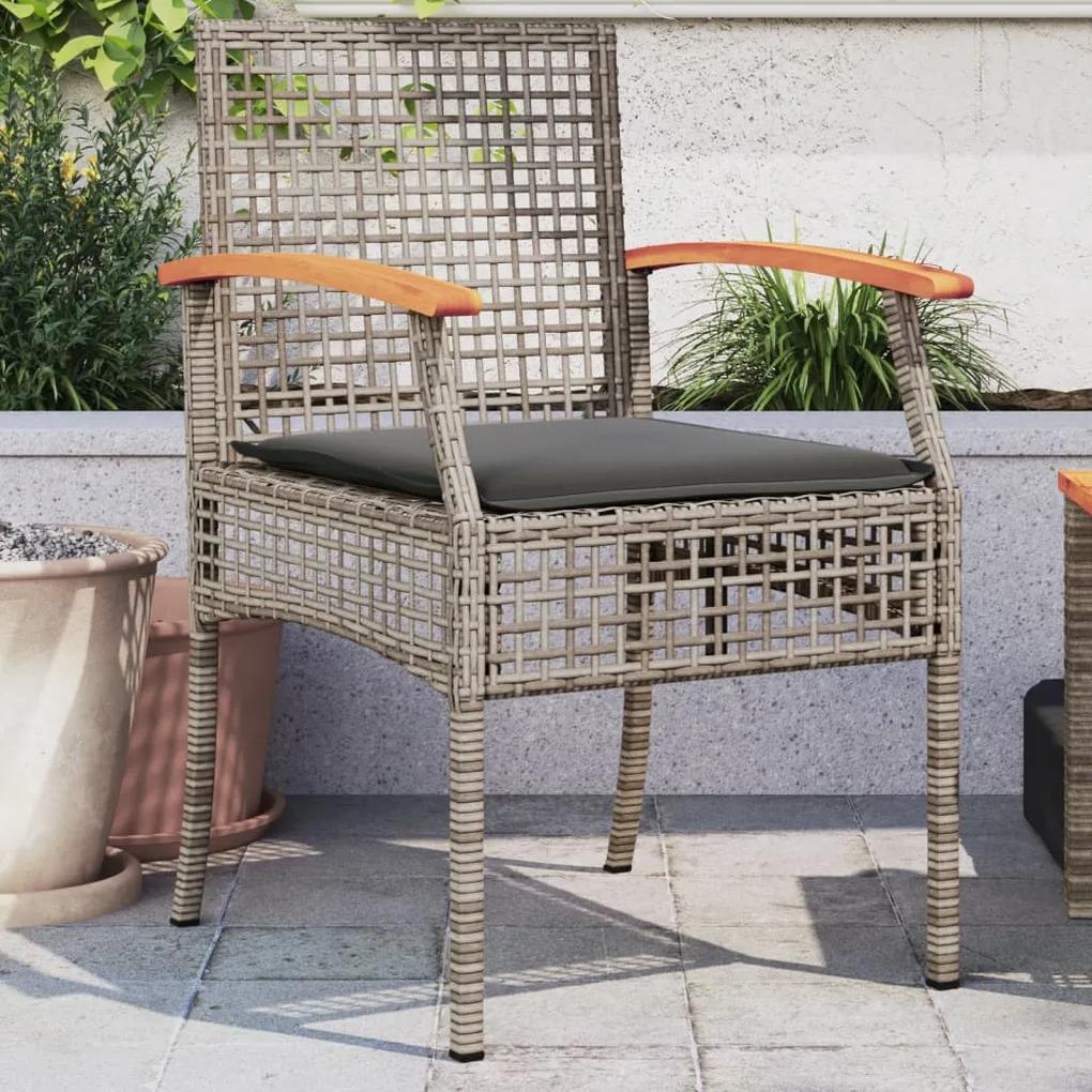 Záhradné stoličky s vankúšmi 2 ks sivé polyratan akáciové drevo 366248